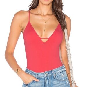 Free People Coral Pink Move Along Soft Ribbed Racerback Bodysuit, Women’s M/L